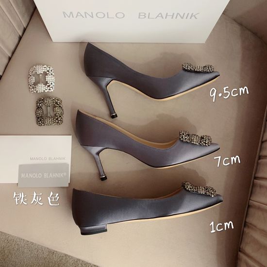 Manolo Blahnik Rhinestone Buckle Silk Upper Pointed Toe Pumps
