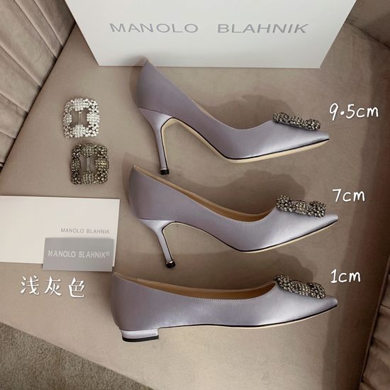 Manolo Blahnik Rhinestone Buckle Silk Upper Pointed Toe Pumps