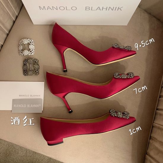Manolo Blahnik Rhinestone Buckle Silk Upper Pointed Toe Pumps