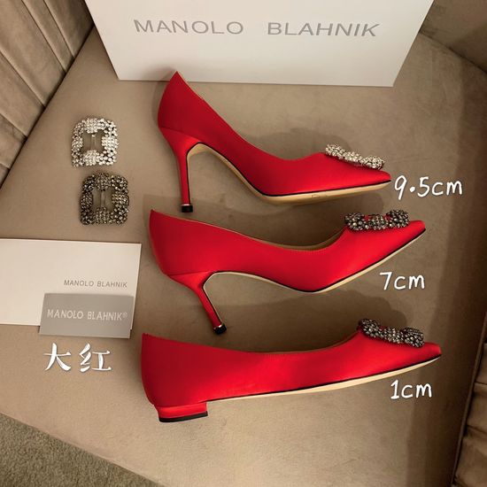 Manolo Blahnik Rhinestone Buckle Silk Upper Pointed Toe Pumps