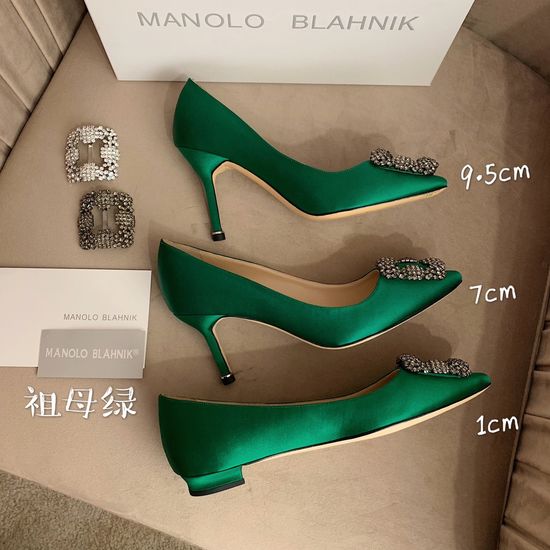 Manolo Blahnik Rhinestone Buckle Silk Upper Pointed Toe Pumps