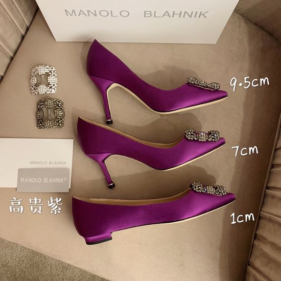 Manolo Blahnik Rhinestone Buckle Silk Upper Pointed Toe Pumps
