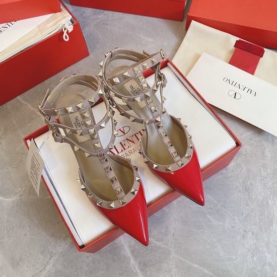 Valentino Classic Studded Patent Leather Pointed Toe Sandals