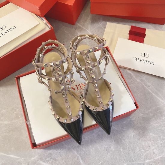 Valentino Classic Studded Patent Leather Pointed Toe Sandals