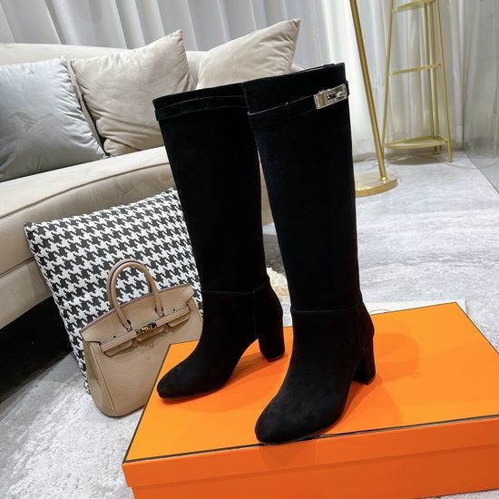 Hermes Buckle Decor Handcrafted Knee High Leather Boots