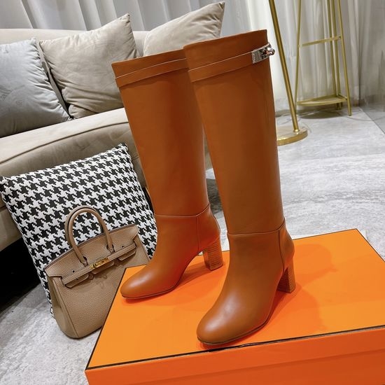 Hermes Buckle Decor Handcrafted Knee High Leather Boots