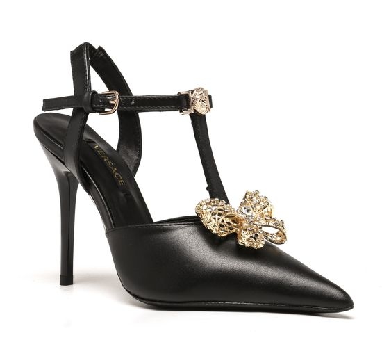 Versace Bow Decor Stiletto Slingback Sandals Cowhide Upper Sheepskin Lining