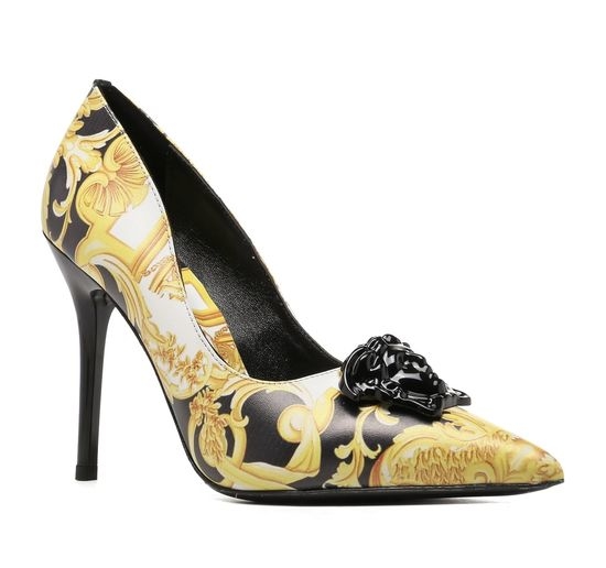 Versace Printed Leather High Heels Elegant Classic Footwear