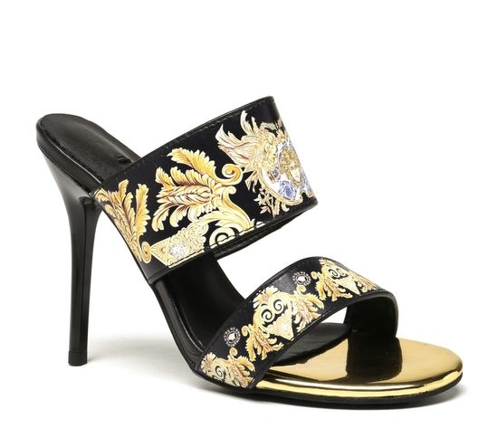 Versace Printed Leather High Heel Slides Comfortable Shoes