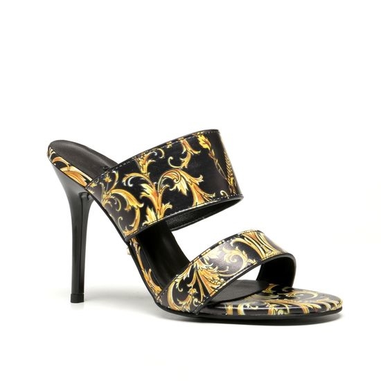 Versace Printed Leather High Heel Slides Comfortable Shoes