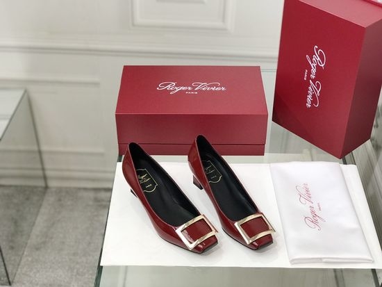 Roger Viver RV Patent Leather Buckle Chunky Heel Pumps