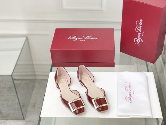 Roger Viver RV Patent Leather Buckle Cutout Flat Pumps
