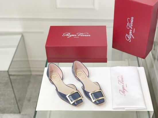 Roger Viver RV Patent Leather Buckle Cutout Flat Pumps