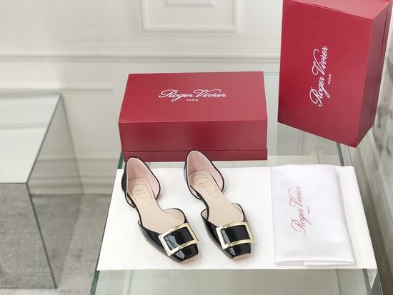 Roger Viver RV Patent Leather Buckle Cutout Flat Pumps