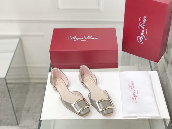 Roger Viver RV Patent Leather Buckle Cutout Flat Pumps