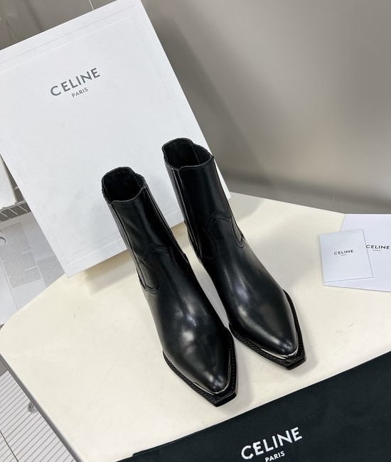 Celine Premium Leather Ankle Boots with Retro Logo Detail