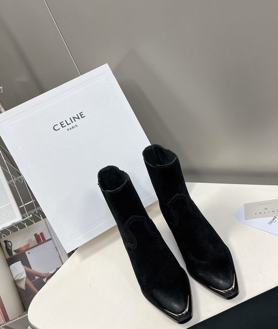 Celine Premium Leather Ankle Boots with Retro Logo Detail
