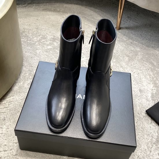 Chanel Detachable Chain Soft Calfskin Ankle Boots with Leather Sole