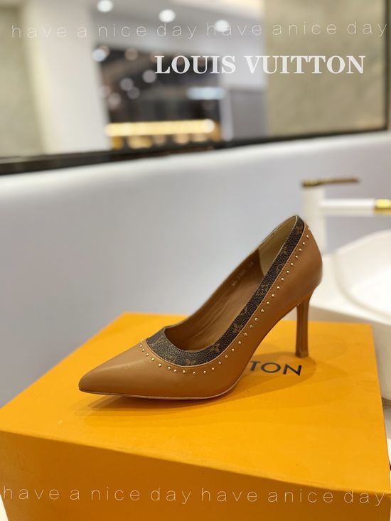 Louis Vuitton Classic Studded Leather High Heel Shoes With Rivet Details