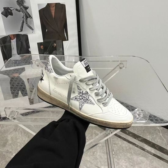 Golden Goose Sequin Silver Star Casual Distressed Thick Sole Skate Shoes