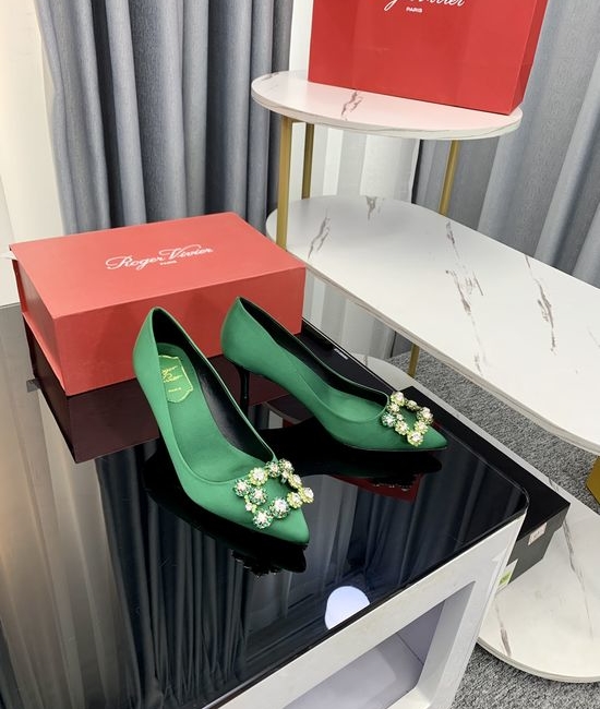 Roger Viver RV Rhinestone Buckle Satin Kitten Heel Slingback Shoes