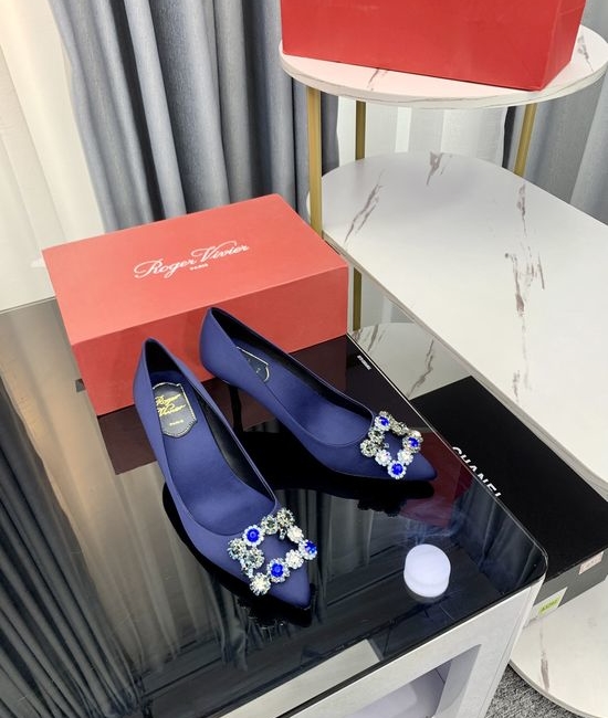 Roger Viver RV Rhinestone Buckle Satin Kitten Heel Slingback Shoes