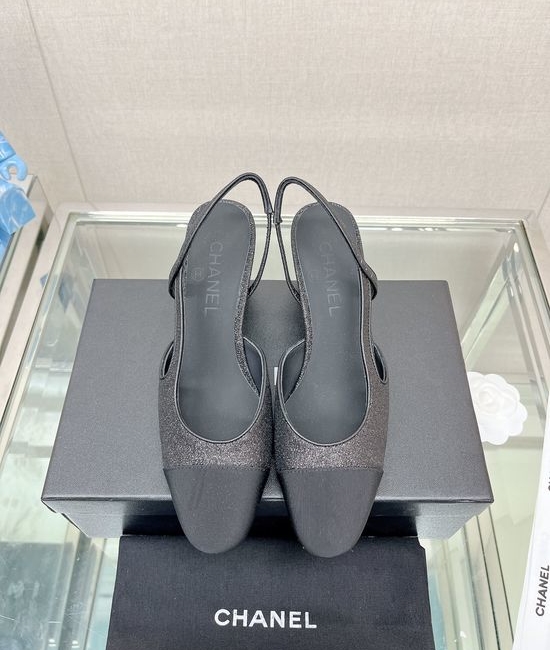 Chanel Classic Two Tone Glitter Slingback Sandals Genuine Leather Sole