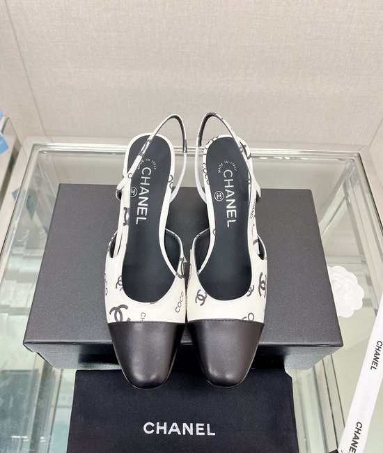 Chanel Classic Two-tone Printed Sheepskin Slingback Sandals