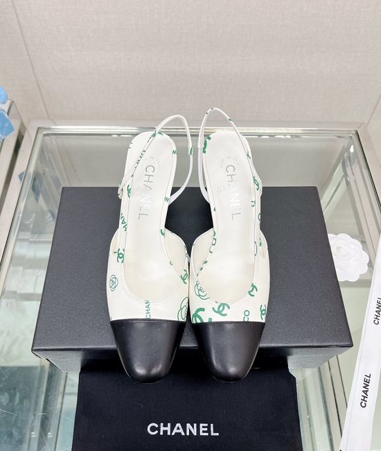 Chanel Classic Two-tone Printed Sheepskin Slingback Sandals