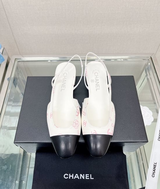Chanel Classic Two-tone Printed Sheepskin Slingback Sandals