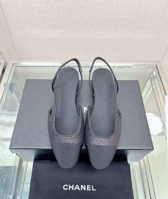 Chanel Classic Two Tone Glitter Slingback Sandals Genuine Leather Sole
