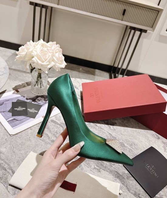 Valentino Rhinestone Rivet Decor Silk Upper Elegant High Heels