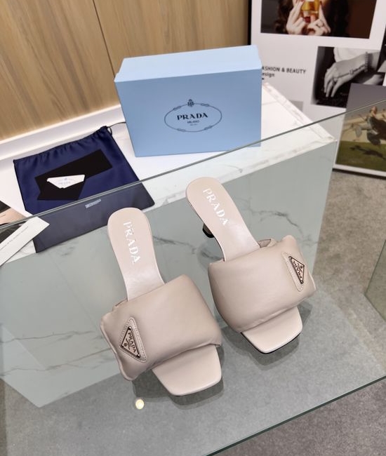 Prada Genuine Leather Elegant Low Heel Casual Slide Sandals