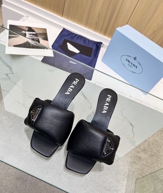 Prada Genuine Leather Elegant Low Heel Casual Slide Sandals