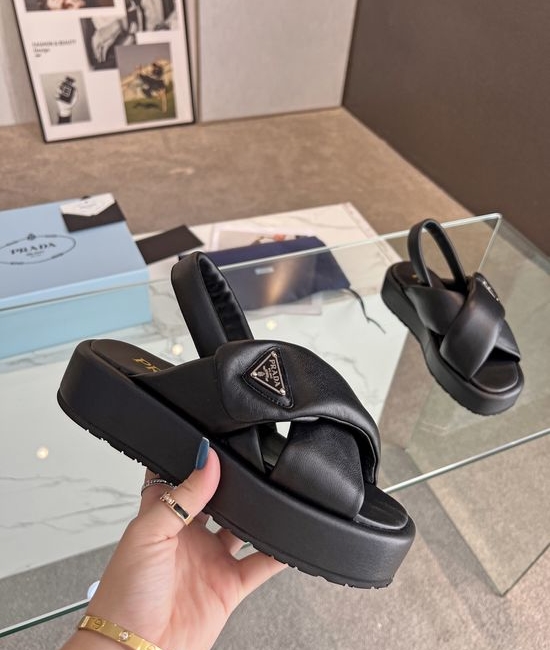 Prada Casual Flat Slide Sandals with Lightweight Cushioned Sole