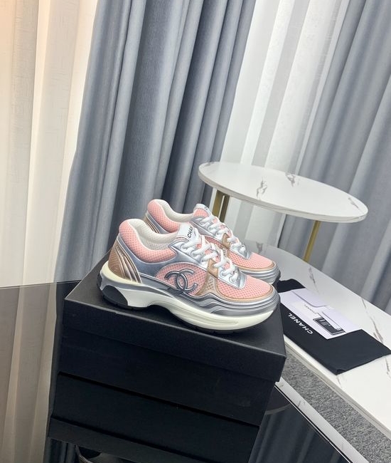 Chanel Metallic Upper Fashion Sneakers with Comfortable Breathable Lining