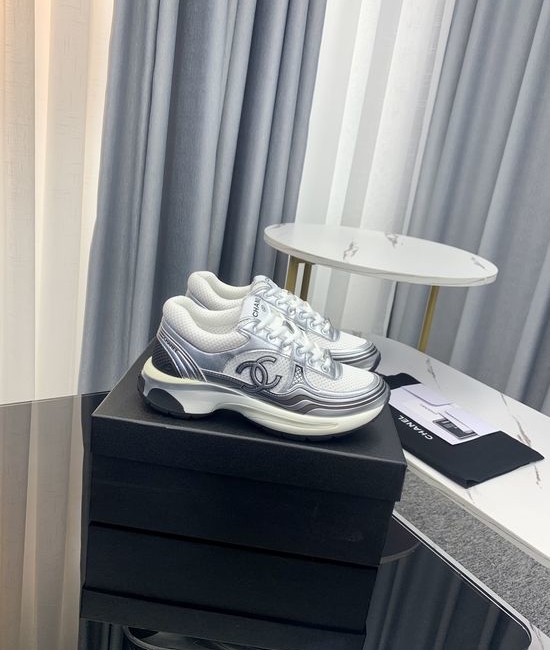 Chanel Metallic Leather Casual Sneakers with Lightweight Thick Sole