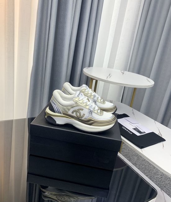 Chanel Metallic Upper Fashion Sneakers with Comfortable Breathable Lining