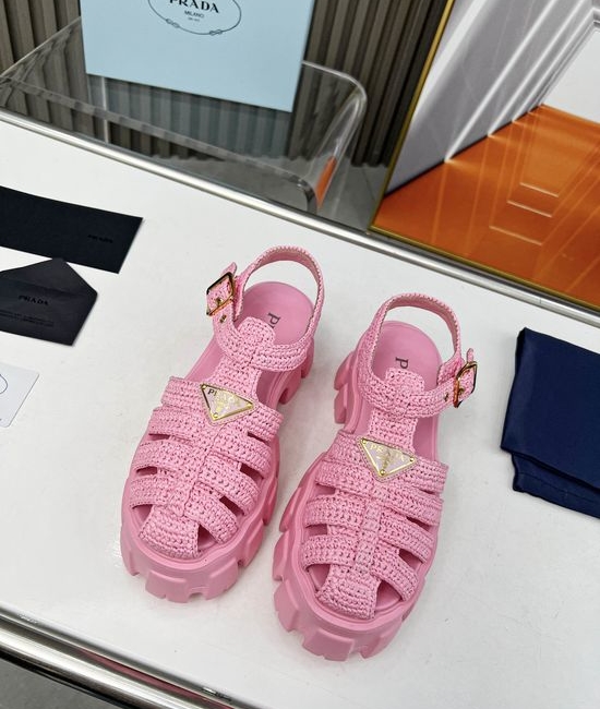 Prada Raffles Upper Platform Sandals with Soft Cowhide Lining