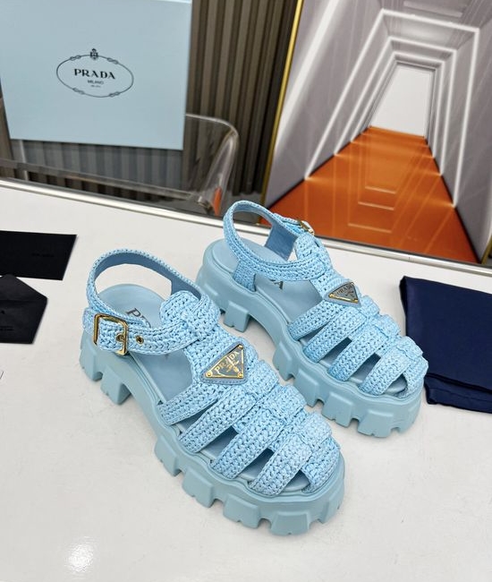 Prada Raffles Upper Platform Sandals with Soft Cowhide Lining