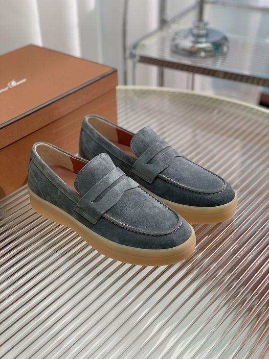 Loro Piana Couple Style Casual Shoes Nubuck Upper Sheepskin Lining Elastic Sole