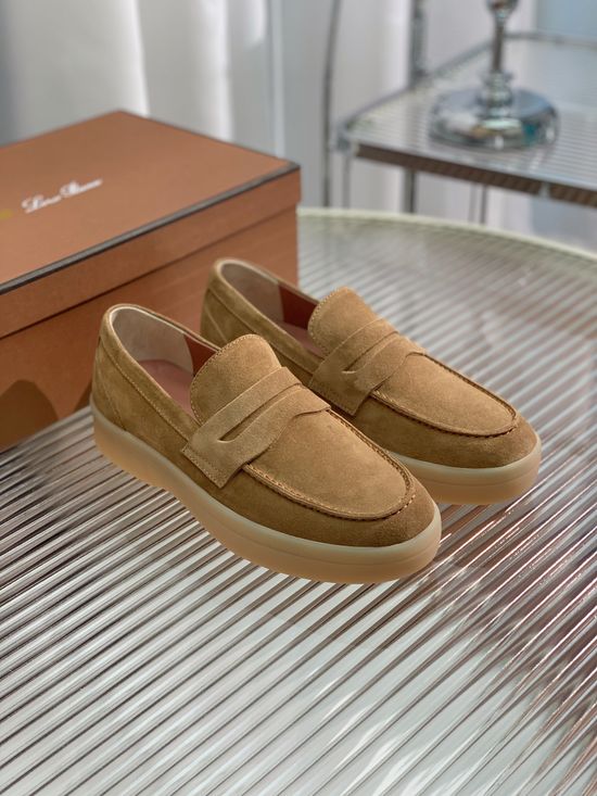 Loro Piana Couple Style Casual Shoes Nubuck Upper Sheepskin Lining Elastic Sole