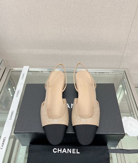 Chanel Rhinestone Suede Slingback Sandals with Leather Sole