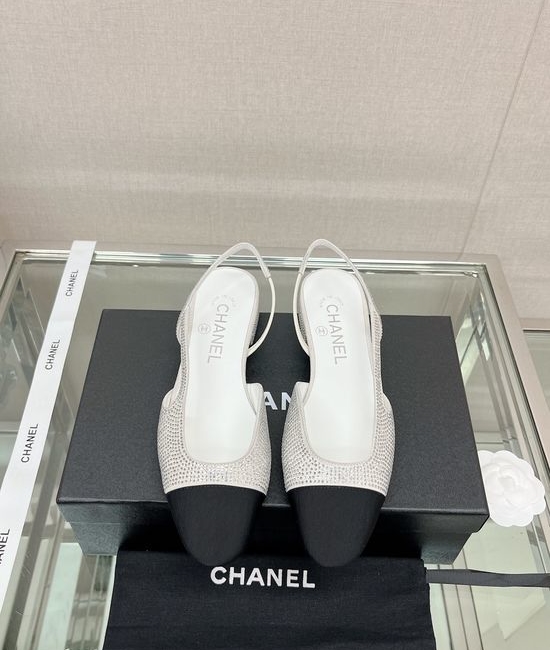 Chanel Rhinestone Suede Slingback Sandals with Leather Sole