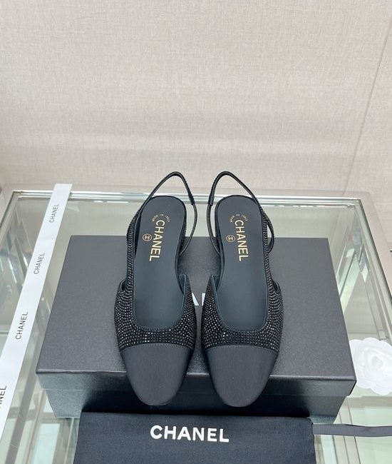 Chanel Rhinestone Suede Slingback Sandals with Leather Sole