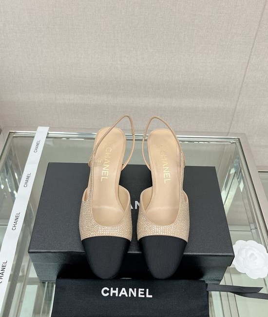 Chanel Rhinestone Suede Slingback Sandals with Leather Sole