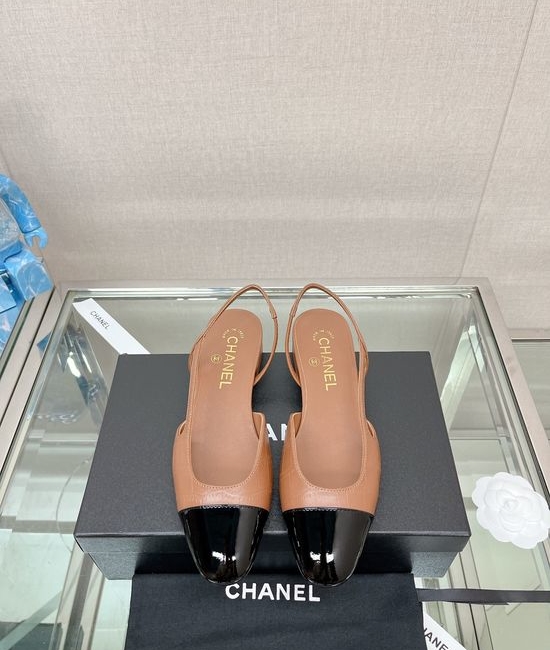 Chanel Stone Pattern Leather Slingback Sandals Classic Two Tone Shoes
