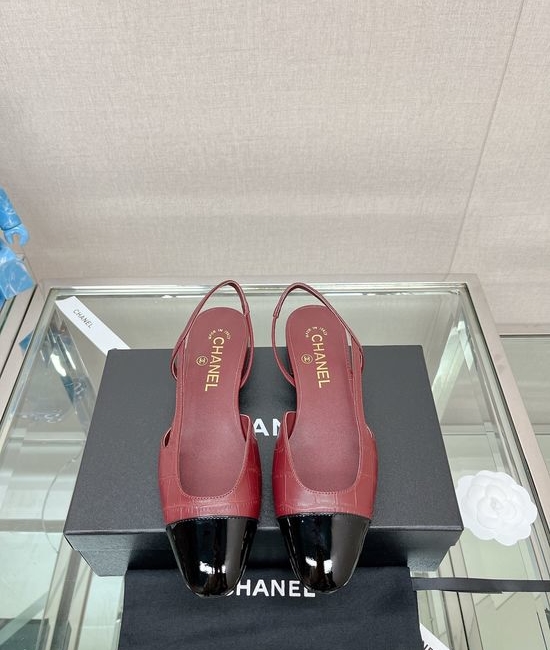 Chanel Stone Pattern Leather Slingback Sandals Classic Two Tone Shoes