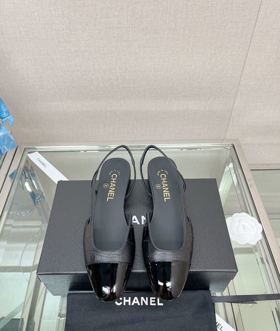 Chanel Stone Pattern Leather Slingback Sandals Classic Two Tone Shoes