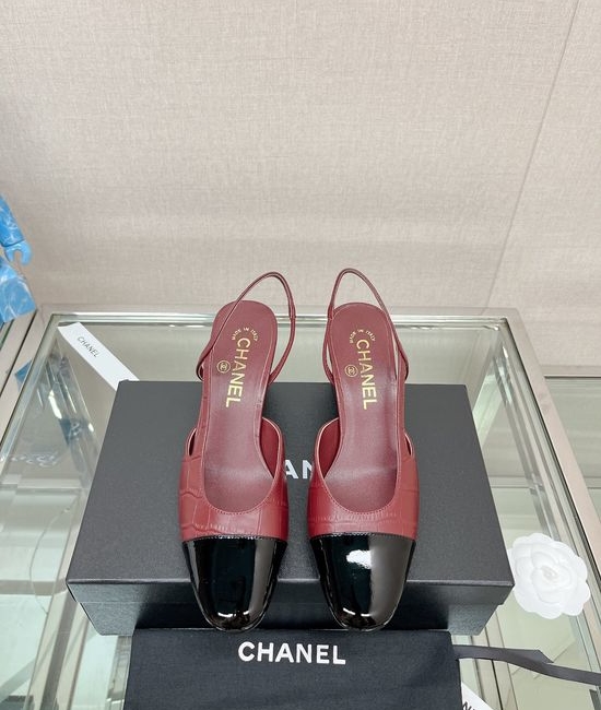 Chanel Stone Pattern Leather Slingback Sandals Classic Two Tone Shoes